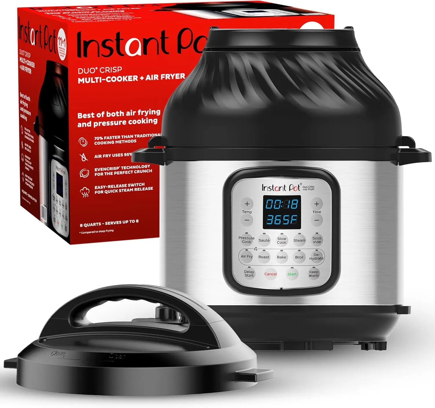 

11-in-1 Air Fryer & Electric Pressure Cooker Combo with Multicooker Lids, 6 Qt, Air Fries, Steams, Slow Cooks, Sautés