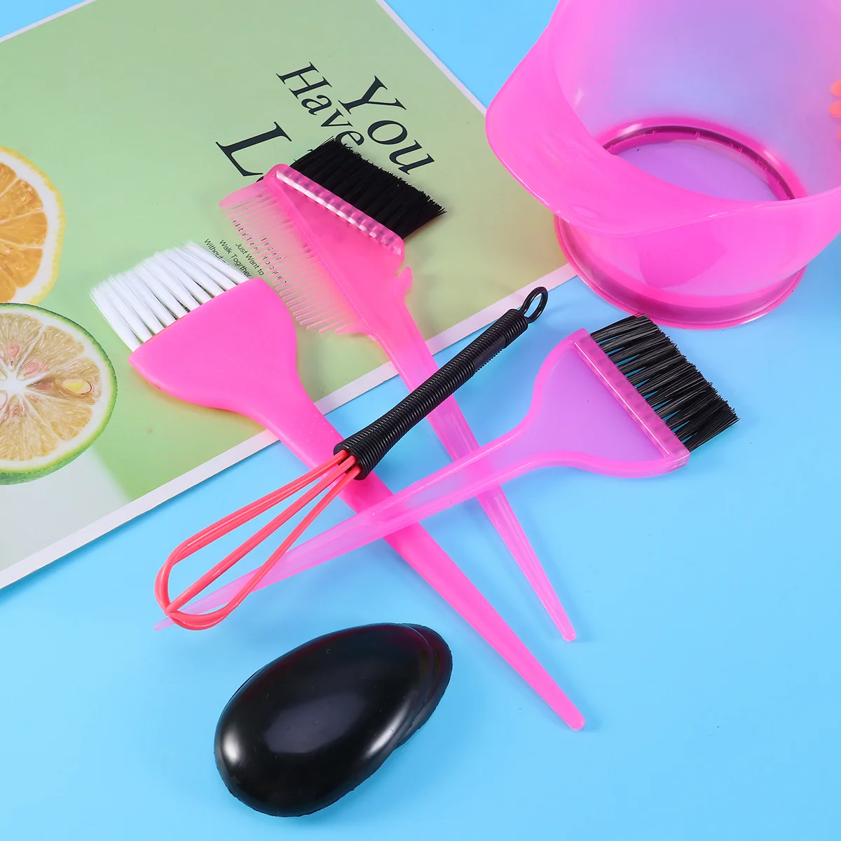 

6Pcs Rosy Hair Dye Tools Kit Functional Hair Coloring Accessories Smooth Plastic for Salon and Home Styling Use