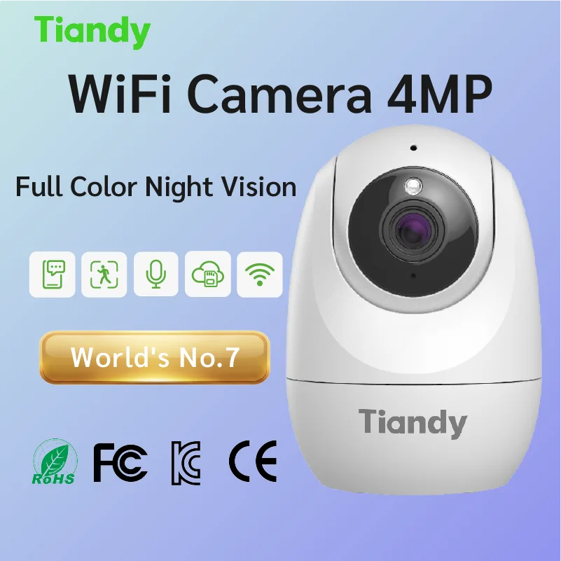 Tiandy 4MP Indoor Wireless Camera Full Color Night Vision Human Detection Two-way Talk Cloud Storage Pet Baby Elderly Care