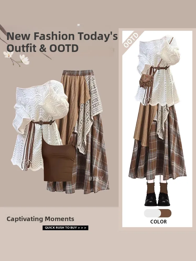 

Женский осенний комплект 2026: утягивающий топ с вырезами и юбка, модный комплект из двух предметов с асимметричными бретелями, полиэстер