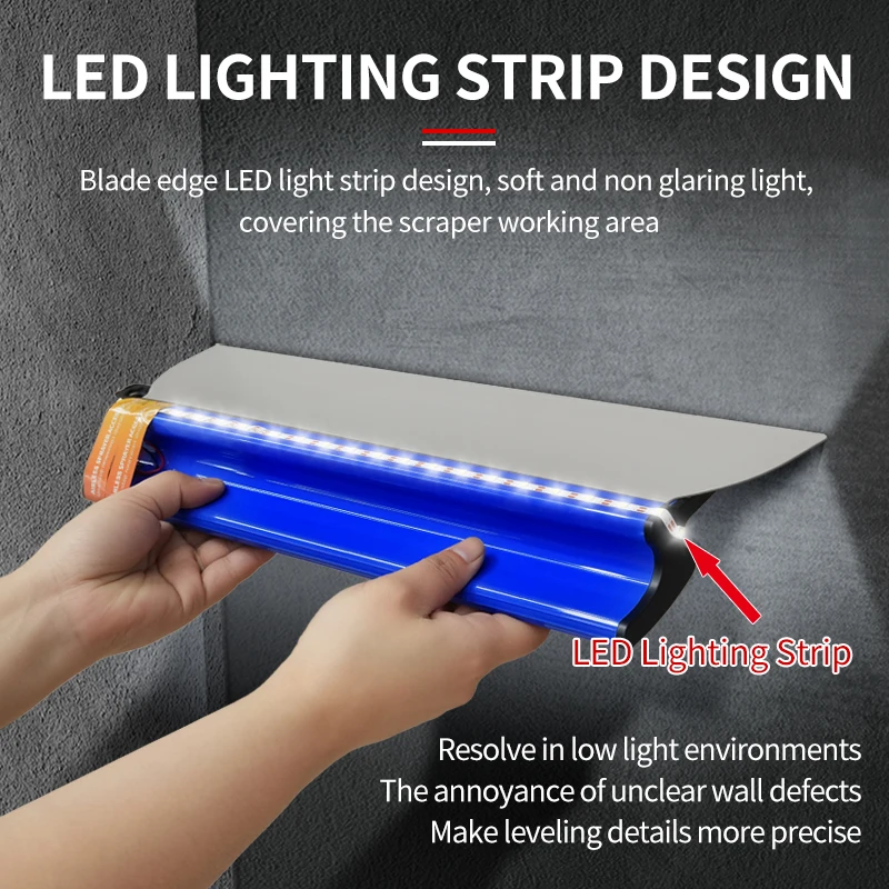 2025 Professional Stainless Steel Scraper Putty Knife with LED Light Wall Plastering Leveling Trowel for Home Renovation Tool