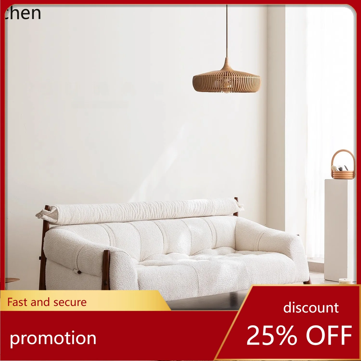 

CZ Solid Wood Fabric Sofa Creative Straight Row High Backrest Three-Seater Sofa Vintage Sofa