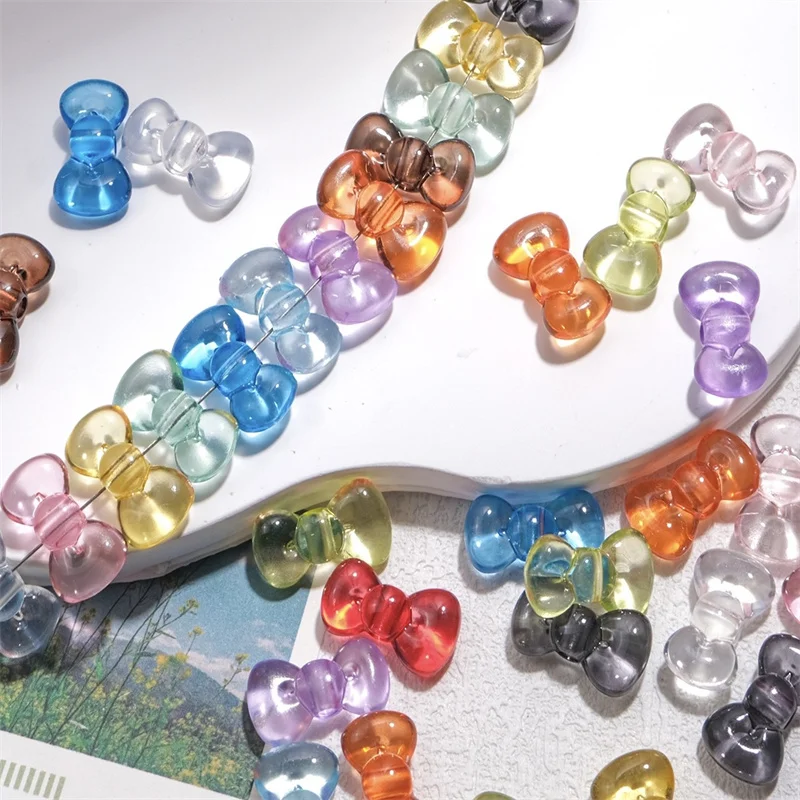 

Summer style 100pcs/lot color print cartoon bow shape acrylic bowkont beads diy jewelry garment bracelet accessory