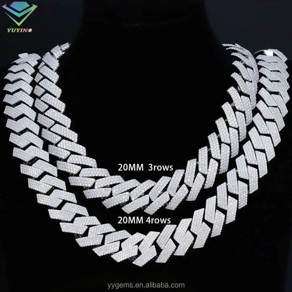 

Popular Heavy Cuban Link Chain 4 Rows 16mm 20mm Width Hip Hop Necklace S925 Silver Vvs Moissanite Cuban Chain Necklace