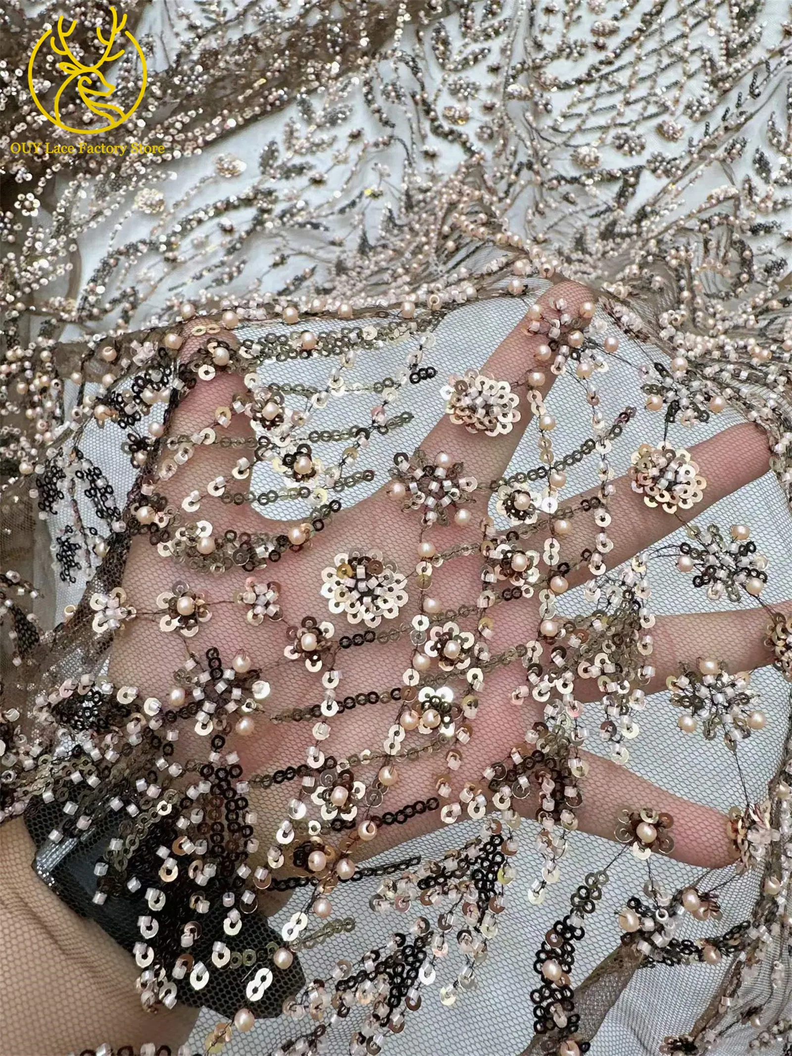 2026 Französisches Hochzeitskleid Perlen-Pailletten-Spitzenstoff 5 Yards Nigerianischer Tüll-Spitzenstoff Afrikanischer Spitzenstoff für Hochzeitsfeier-Näharbeiten – Detail 22
