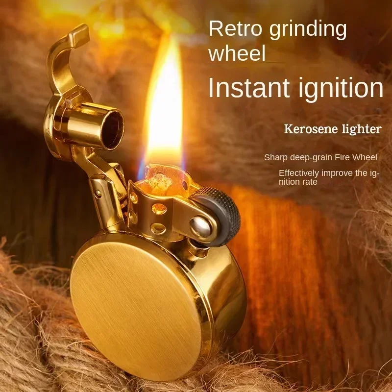 

Retro Round Kerosene Lighter Creative Metal Windproof Flame Lighter Gold Silver Oil Lighter Smoking Accessories Tool New