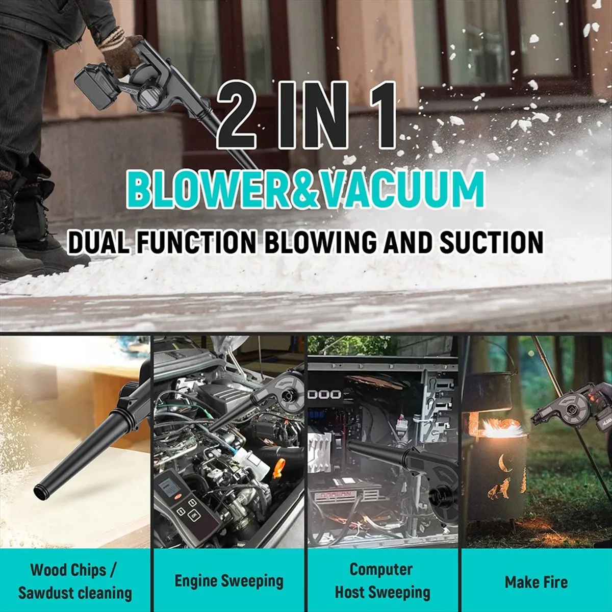 T1513C-Mini Cordless Leaf Blower for 18V BL1830 Battery 2-in-1 Electric Blower and Vacuum and Portable HOT