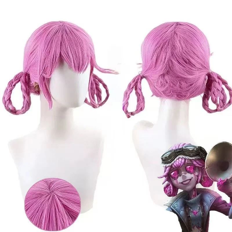 Identity V Cheerleader Ying Cosplay Wig, Hot Pink Double Braids Heat Resistant Synthetic Hair Wig for Halloween Party Comic Con