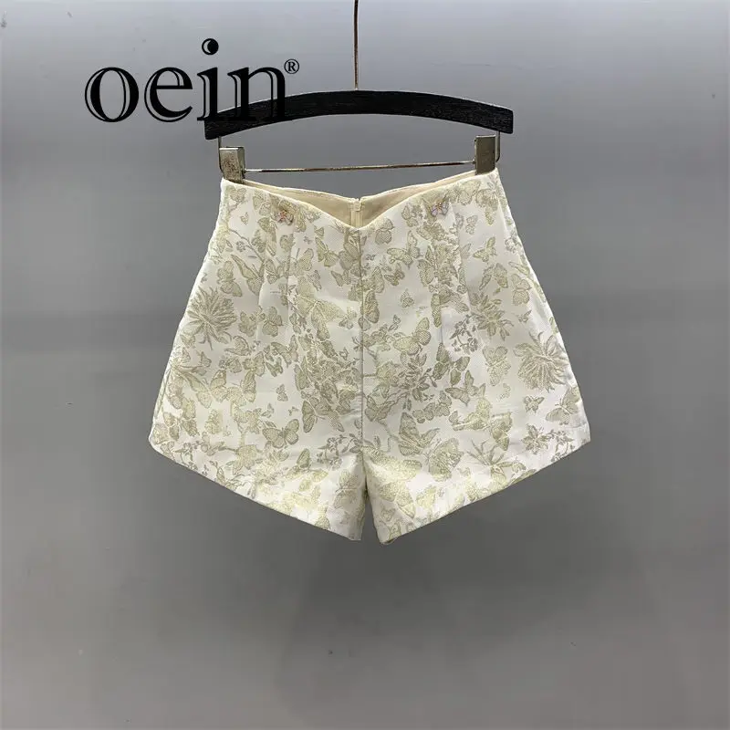 

[oein] High Waisted Jacquard Casual Shorts For Women In The Summer , With A High-end Feel And Loose Fit, Slimming Effect. A-line