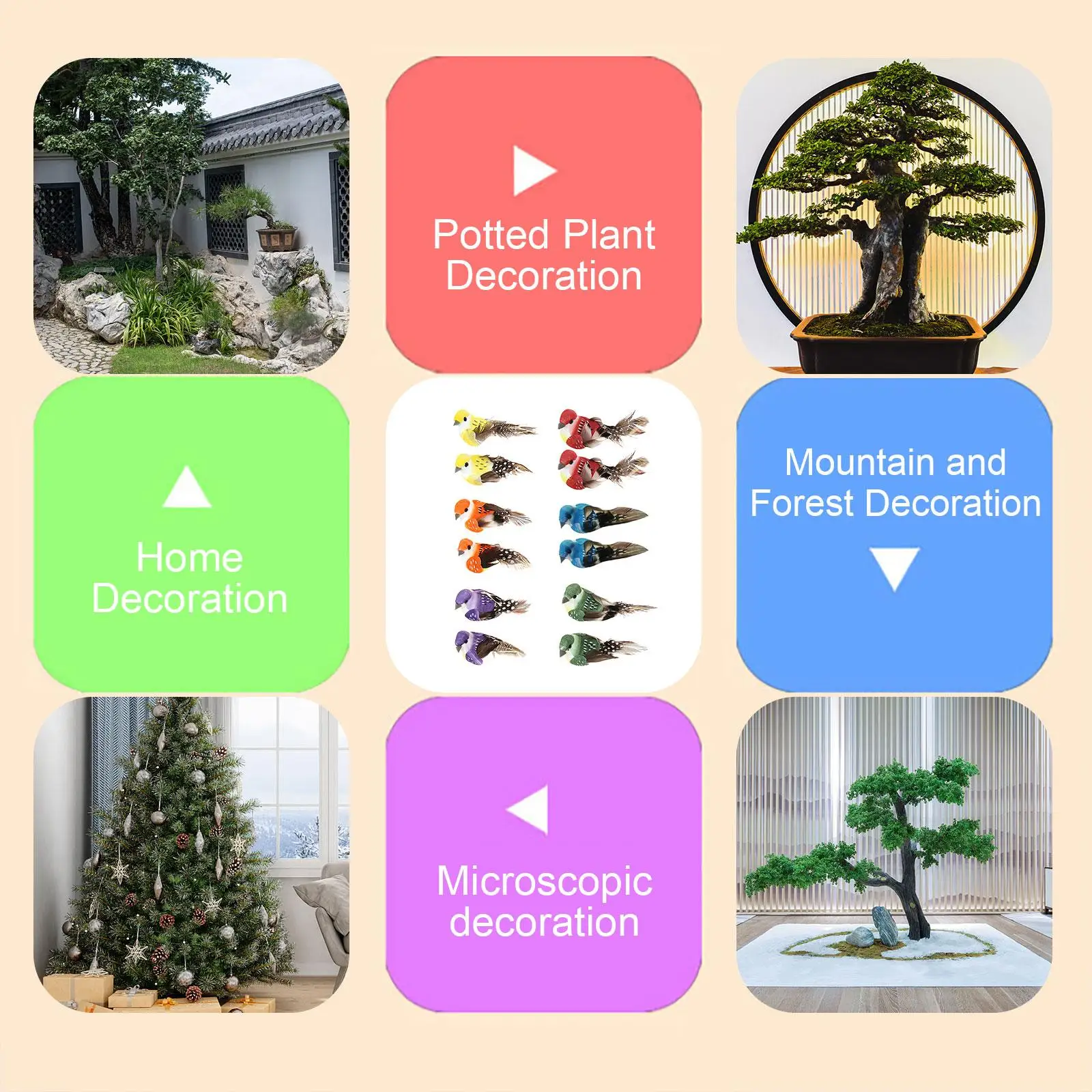 12pcs Gardening Crafts Bird Model Tree Decor Mini Artificial Foam Bird Feather Foam Birds Garden Bird Ornaments for DIY Crafts