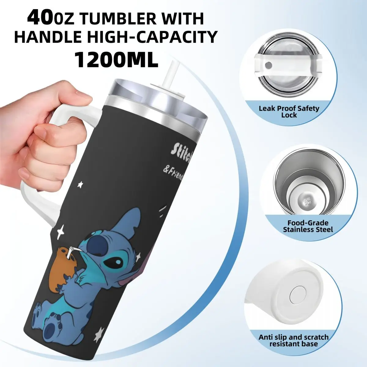 Stitch Lucky Dragon Tumbler Hot Drinks Water Bottle Insulated Stainless Steel Coffee Mug Design Driving Mugs Cup