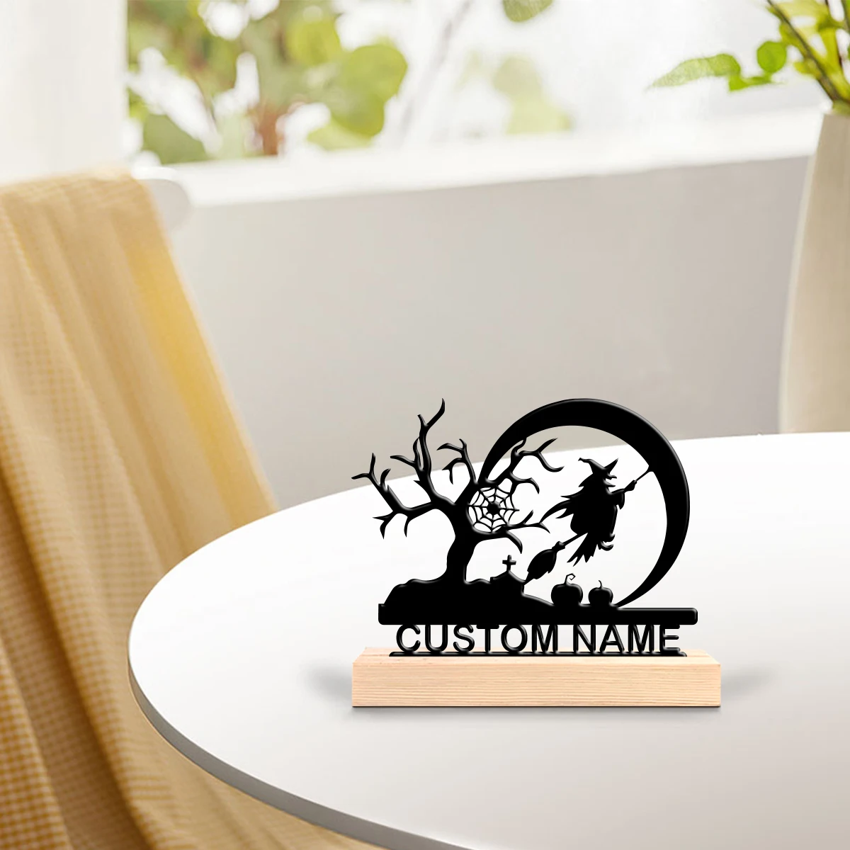1pc Metal Art Desktop Decoration Customizable Content Equipped with Wooden Base Art Decoration, Desktop Decoration