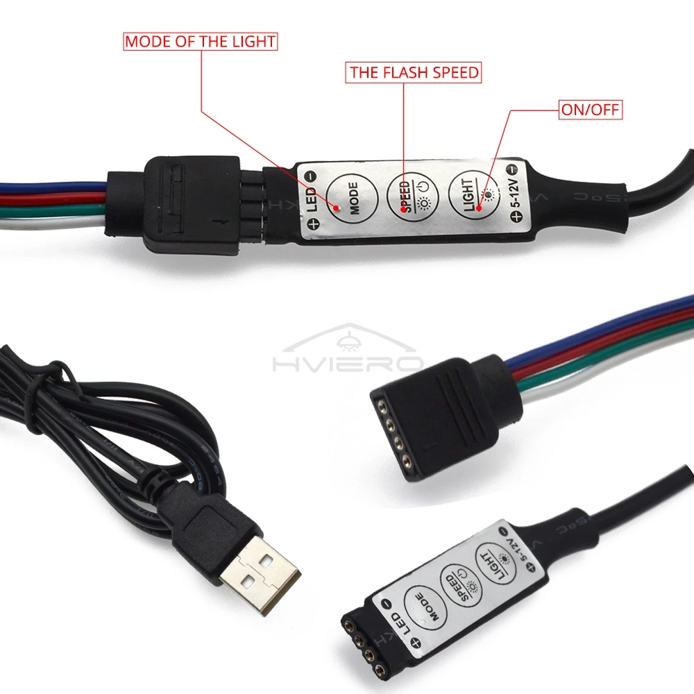 Pengendali RGB DC 5V saklar redup Led, 3Key 4Pin konektor Wanita lampu LED Strip warna 19 Mode dinamis dekorasi pencahayaan rumah