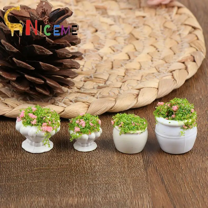 2pcs Dollhouse Furniture 1:12 Accessories Mini Green Plant Bonsai Flower Pots Resin Pizies