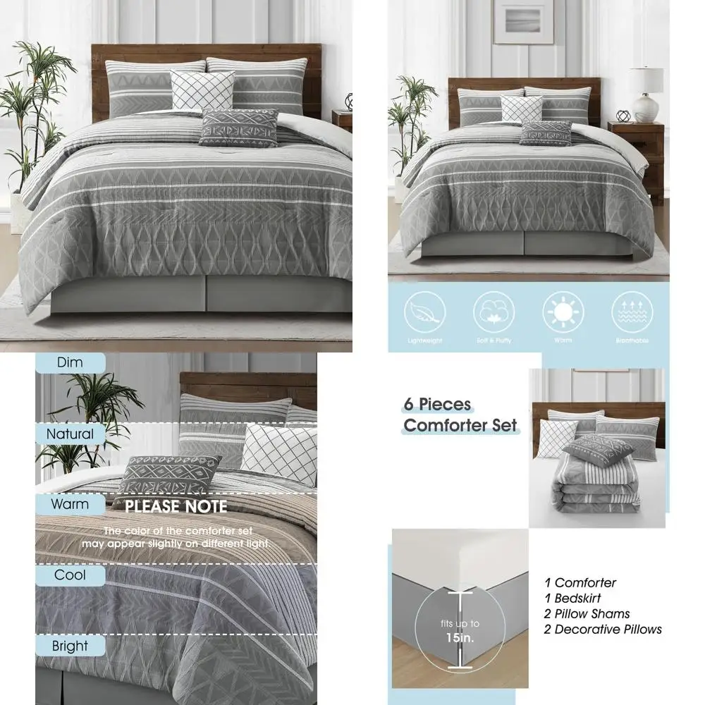 

Комплект хлопкового одеяла California King: элегантный геометрический жаккард серого цвета, легкое постельное белье для комфорта на год, бу из 6 предметов