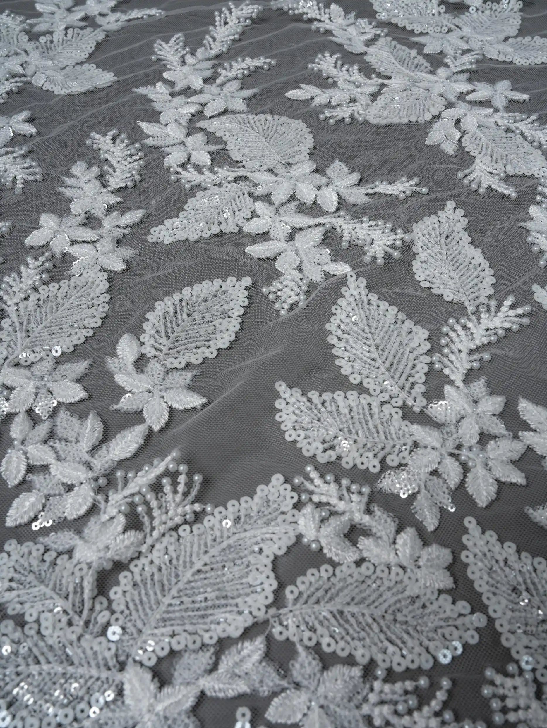 Luxury Beaded Sequin Lace Fabric Very Simple and Fashionable Creating Beautiful Wedding Dresses and Gowns