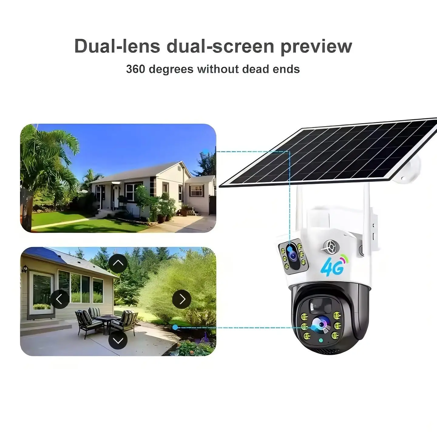 8MP Dual Screen 4G Solar IP Camera 10X Zoom Outdoor 4K WiFi PTZ Red  Light Alarm Auto Tracking CCTV Cameras  V380 Pro