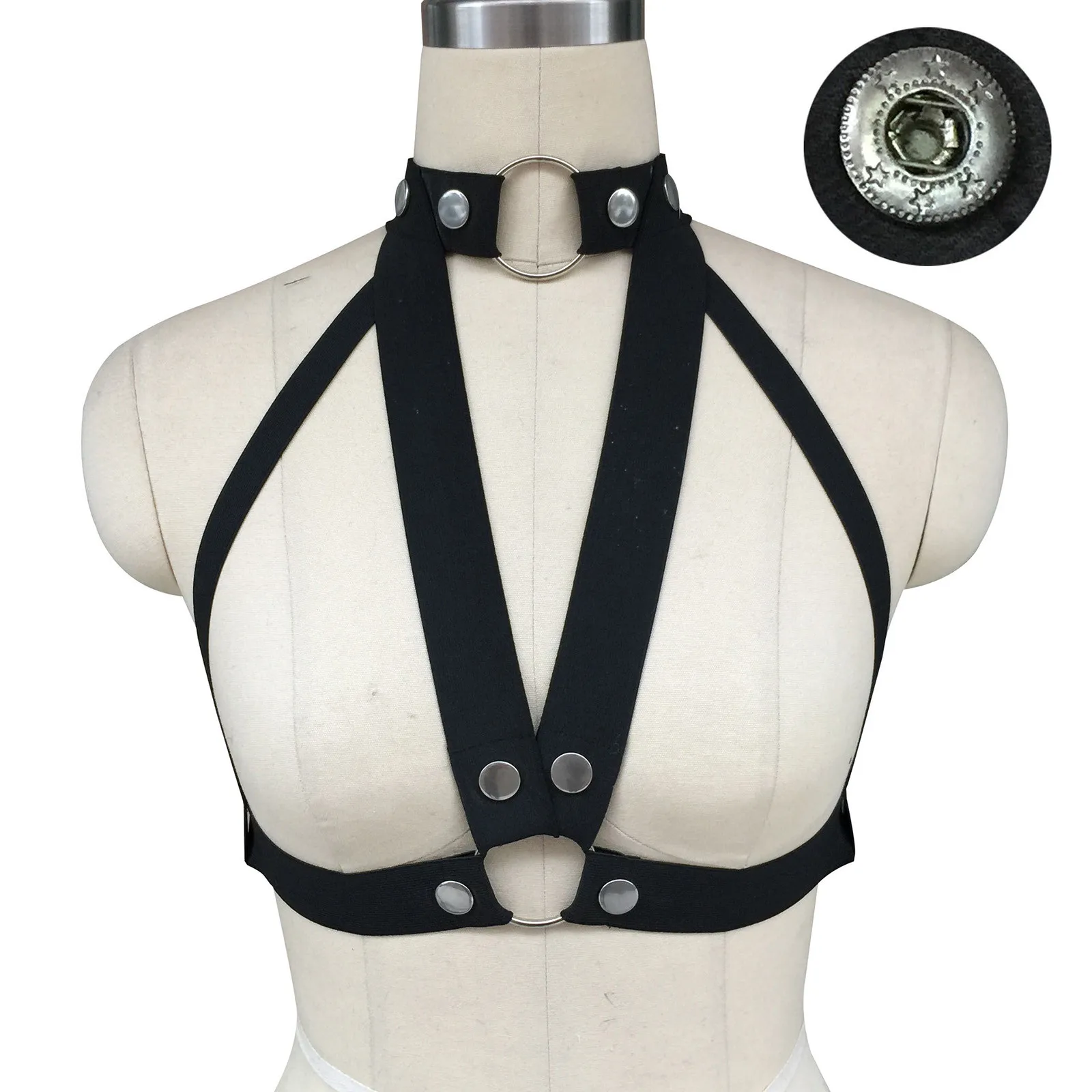 Pentagram Body Harness Lingerie Suspenders Belt Crop Women Elastic Cage Bra Strappy Harness Cage Bdsm Belt Metal Clubwear