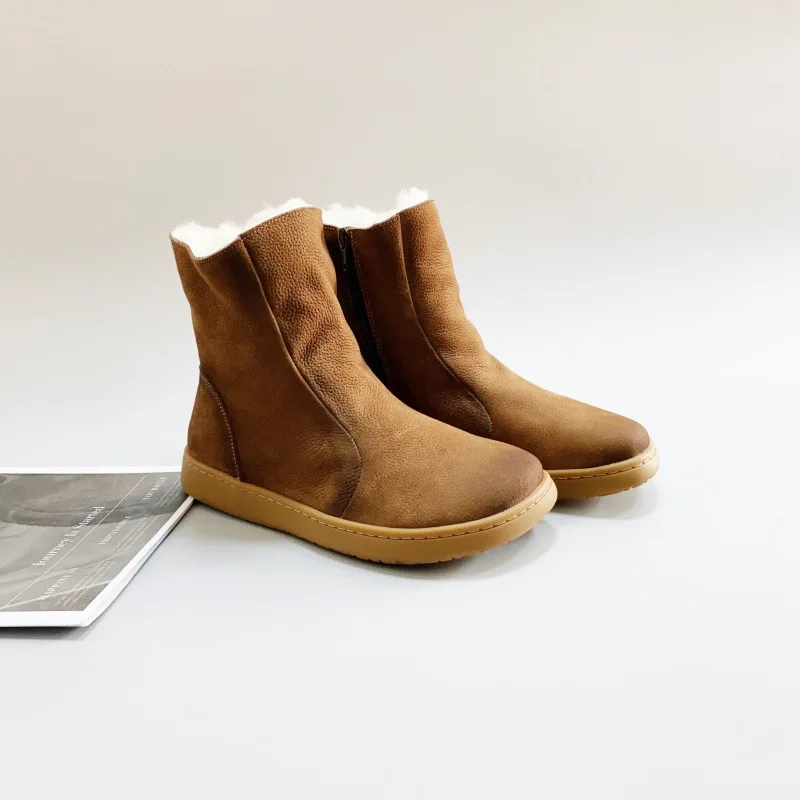 Careaymade-Women's wider toe Sheepskin Wool Integrated Winter Boots Top Layer Cowhide Cotton Shoes Walking Work Travel boots - Image 4