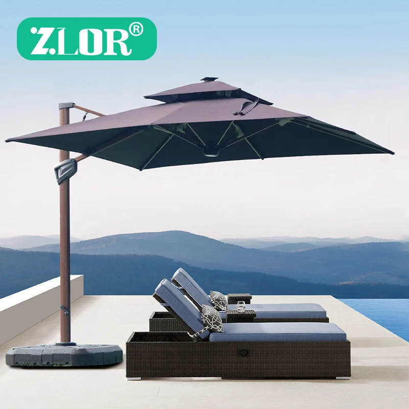 

Luxury Foldable Waterproof Aluminum Patio Umbrella with Base Modern Design for Garden Beach Gym Hotel & Hospital Use