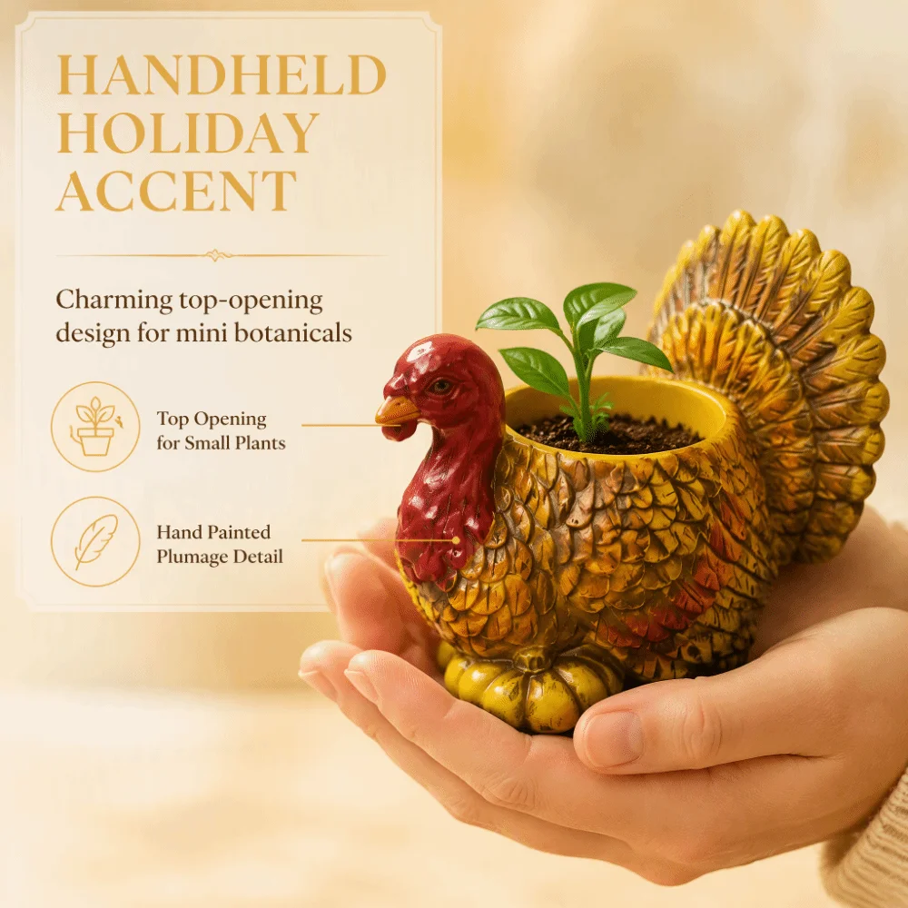 Fall Harvest Resin Turkey Planter Pot Raised Plumage Texture Weather-Resistant Turkey Figurine Candy Bowl Fade-Resistant