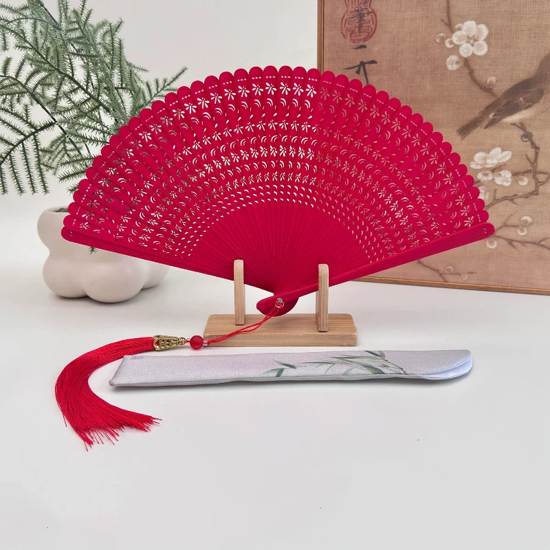 Handmade Hollow Bamboo Folding Fan Portable Summer Cooling Daily Fan for Hanfu Cheongsam Gift