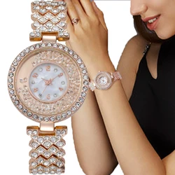 Luxury Trendy Women's Watch Metal Strap Fashion Temperament Rhinestone Inlay Full Diamond Strap Quartz Watch for Women Gifts