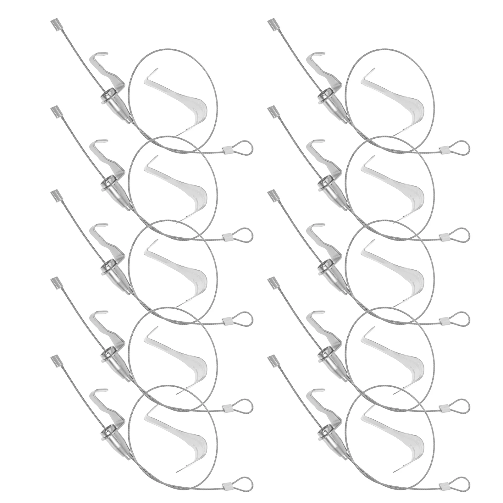 10 Sets Picture Rail Hook Wire Hanging Kit Hooks for Rails up Hanger Stainless Steel Photo Frame