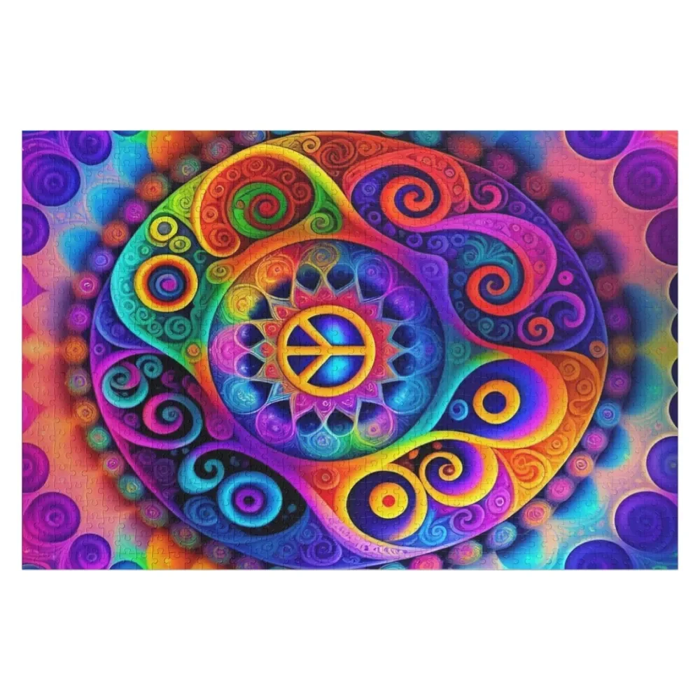 Peace Love and Happiness Hippie Tie Dye Jigsaw Puzzle Personalized Baby Object Jigsaw Custom Works Of Art Puzzle