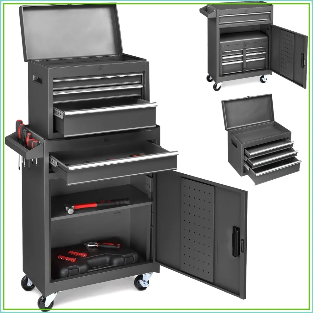 4-Drawer Rolling Tool Chest 2-in-1 Large Storage Toolbox Black