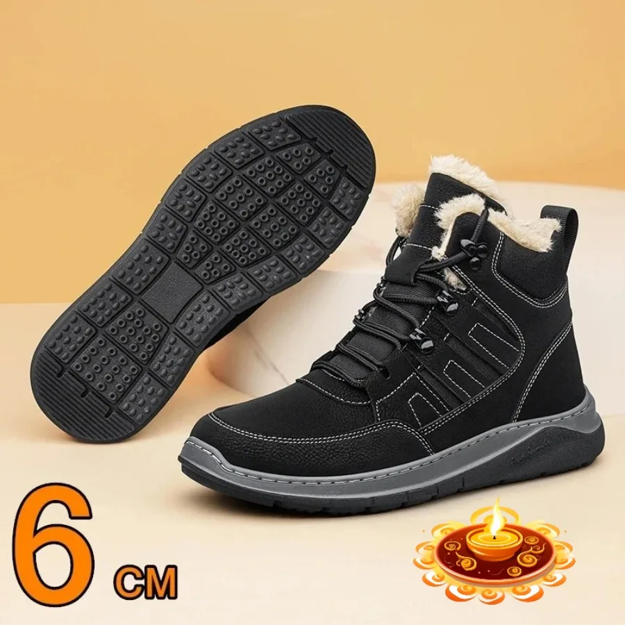 

2025 Winter Fur Warm Men Snow Boots Elevator Shoes Booster Height Increase Insoles 6cm Man Outdoor Walking Casual Lift Boots