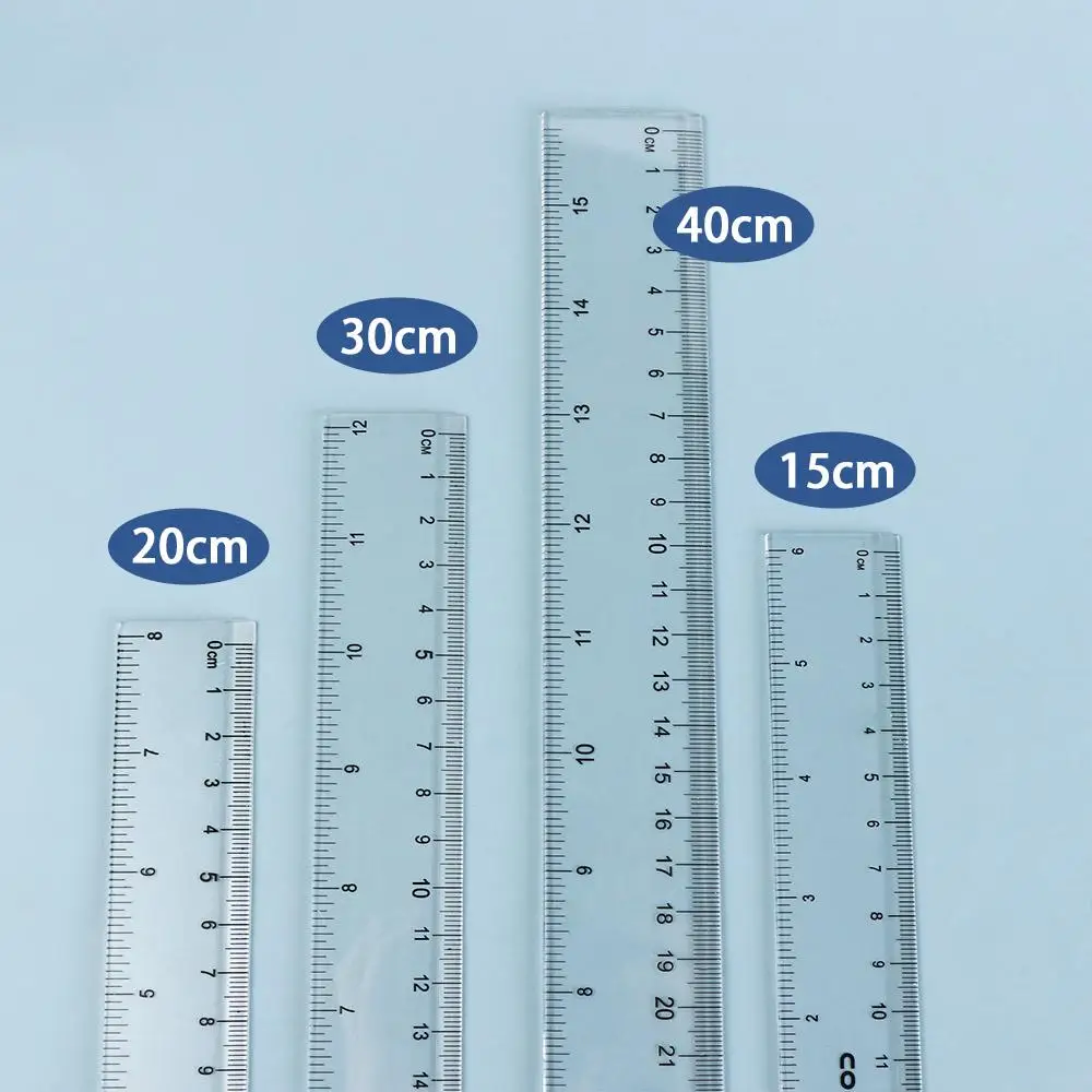 Penggaris pengukur plastik multifungsi, alat tulis 15cm 20cm 30cm 40cm penggaris lurus siswa gambar transparan