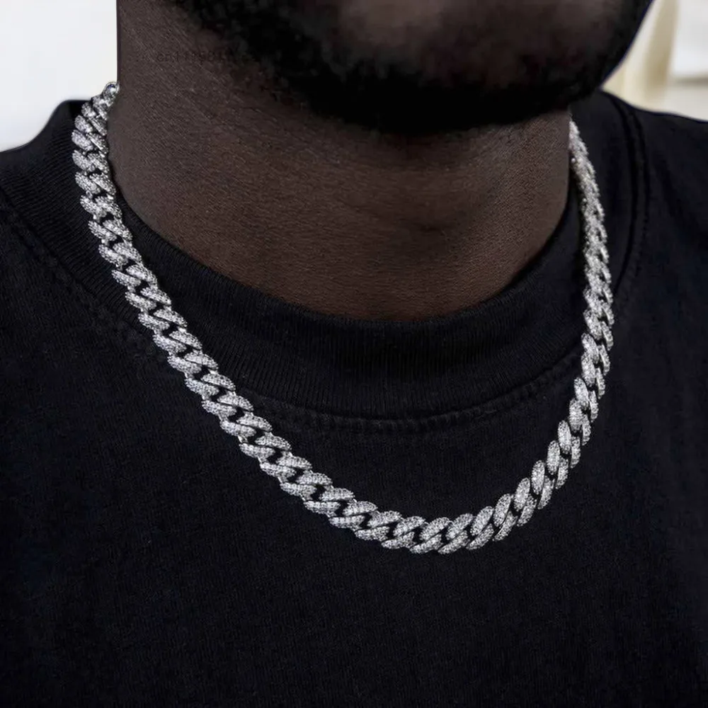 Customizable 14MM Cuban Link Chain Iced Out VVS Diamond 925 Silver Hiphop Moissanite Cuban Chain，