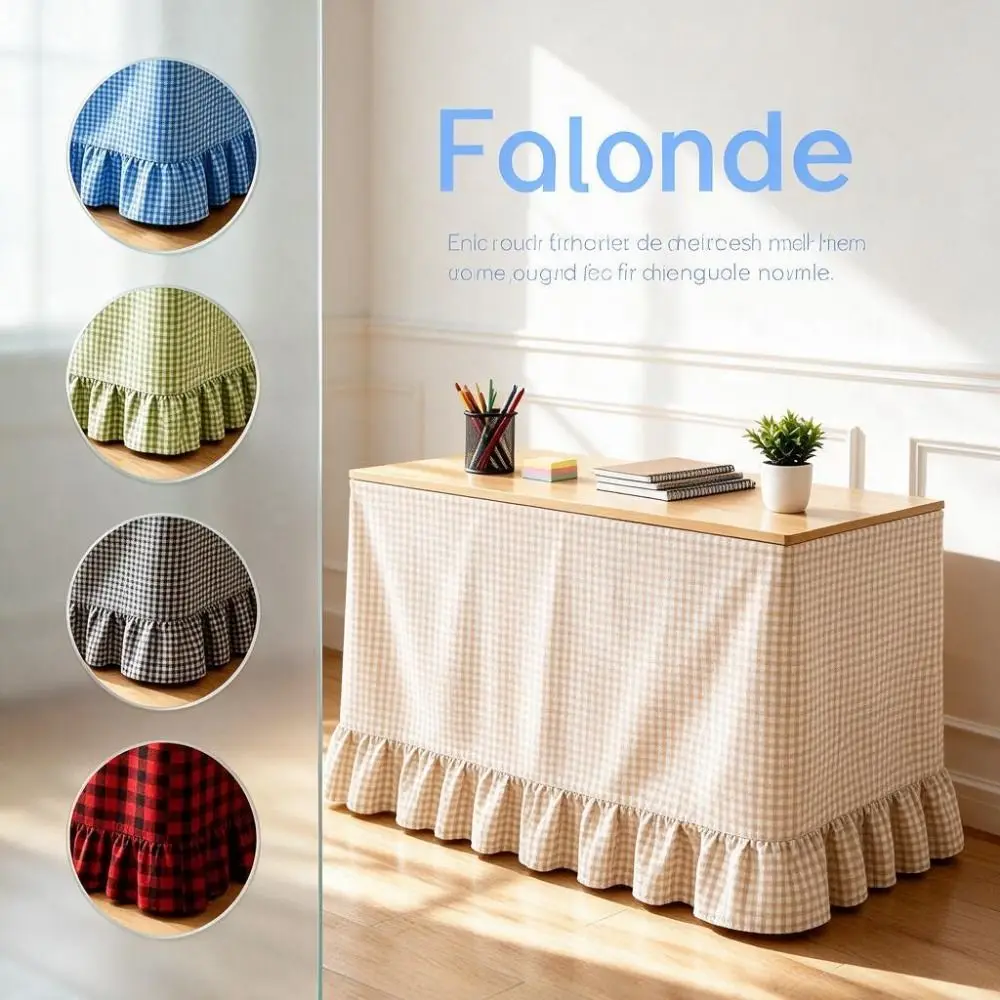 Rural Ruffled Edge Gingham Table Skirt 72in Hook and Loop Table Wrap Washable One-Piece Teacher Desk Skirt Classroom