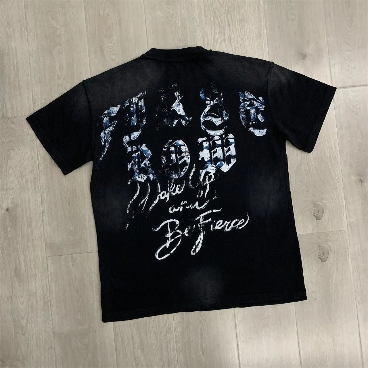 First Row Retro Street Rock Style Graffiti Skull Print Men's and Women's Washed Loose Casual Short-Sleeved T-Shirt