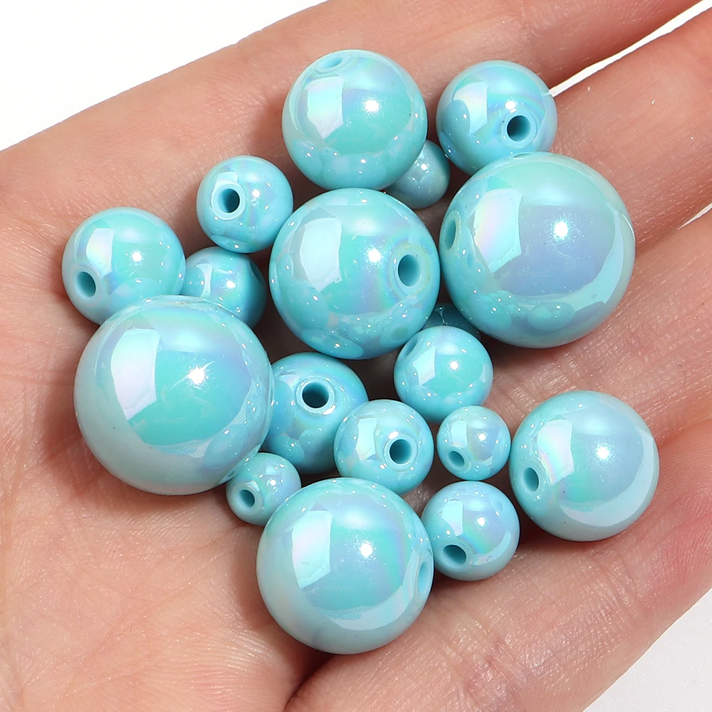 20-200pcs UV Plated Round Acrylic Beads Light Blue AB Color Loose Spacer Bead for DIY Bracelet Necklace Jewelry Making