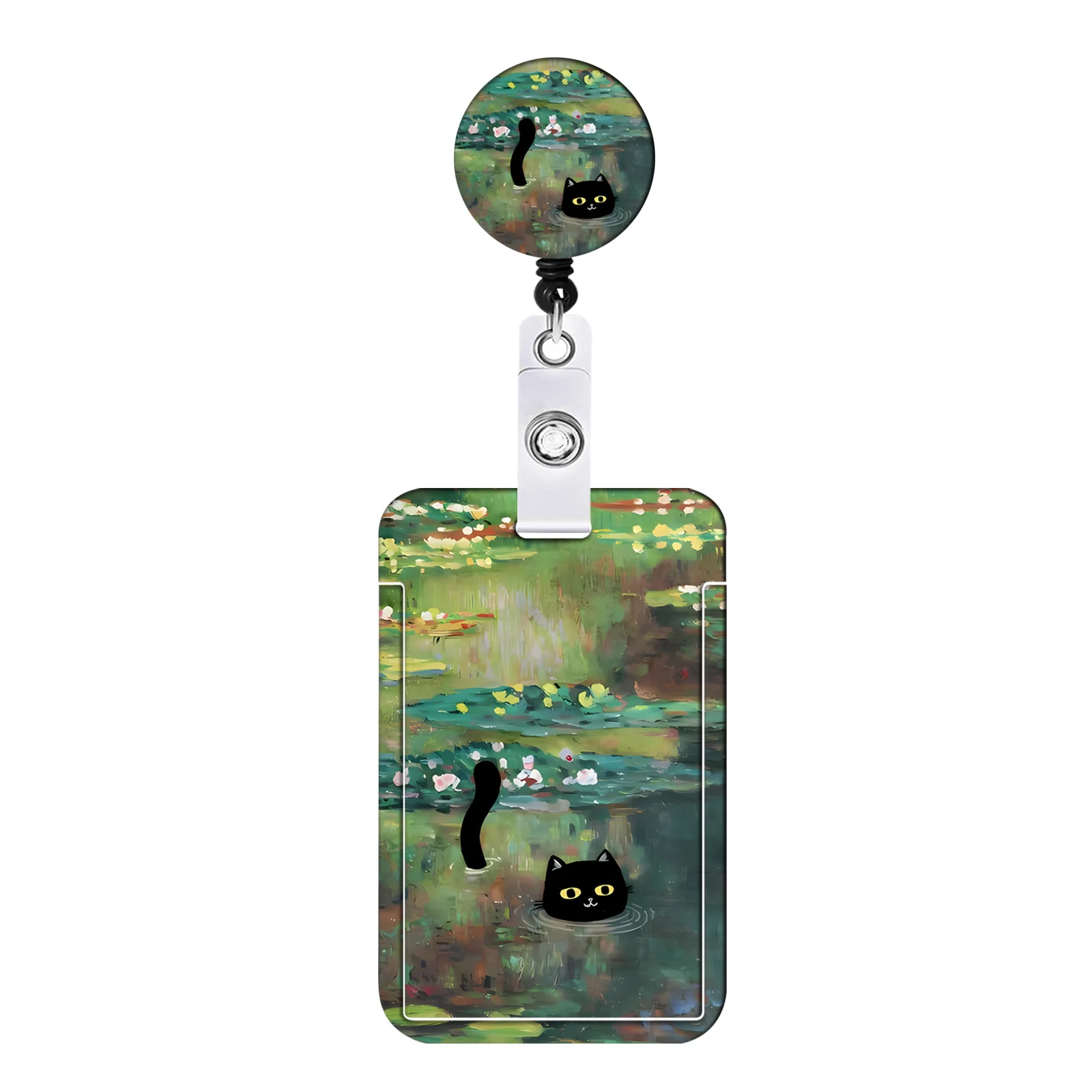 Heavy Duty Badge Holder with Retractable Badge Reel Cute Black Cat Badge Holder with Clip ID Card Holder for Nurse