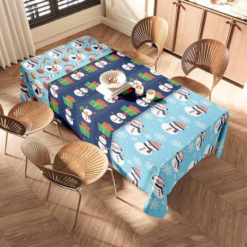 Snowman Christmas Tablecloth Set Holiday Decor for Dining Room Kitchen Festive Plaid Pattern in Blue, Red Green Colors Available