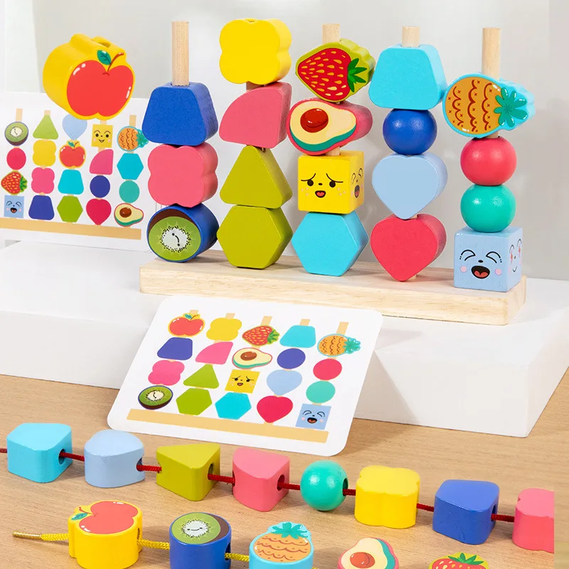 

5 In1 Wooden Beaded Toys Set for Kids Color Shape Cognition Blocks Matching Sorting Game Early Educational Montessori Toy Gifts
