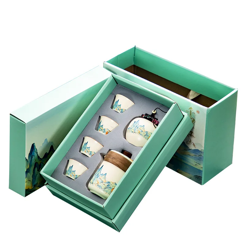 

CX travel tea set, one pot, three cups with tea tray, Kung Fu tea set, business gift.