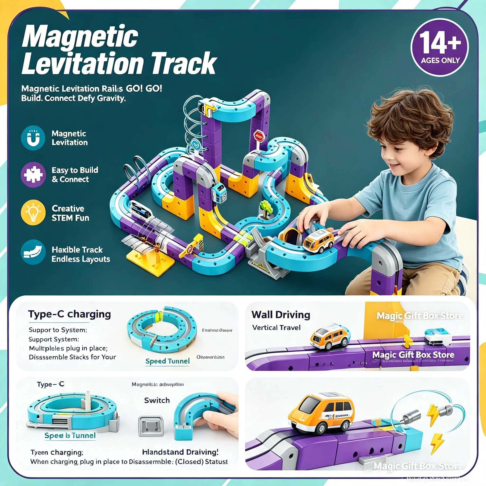 Magnetic Levitation Building Blocks Track Car, Variable Assembled Rail STEM Educational Puzzle Toy for School Gift