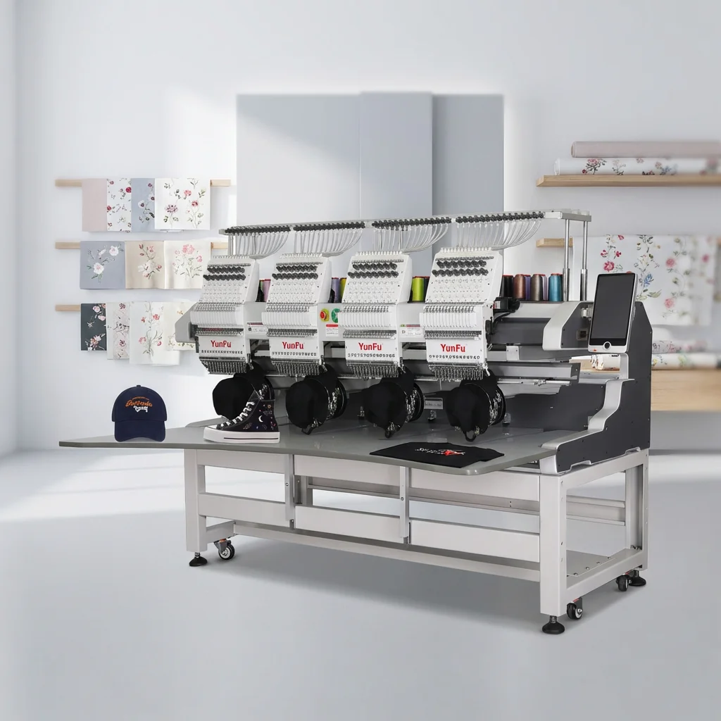 4-Head Computerized Automatic Embroidery Machine 10 Needles Gear & Bearing High-Speed Motor for High Quality T-Shirt Embroidery