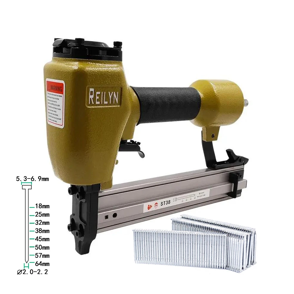 Reilyn 14Ga Air Brad Nailer ST38 Concrete Nail Gun Pneumatic Steel Stapler Compatible with 15-38mm T-Nails for Upholstery Frame