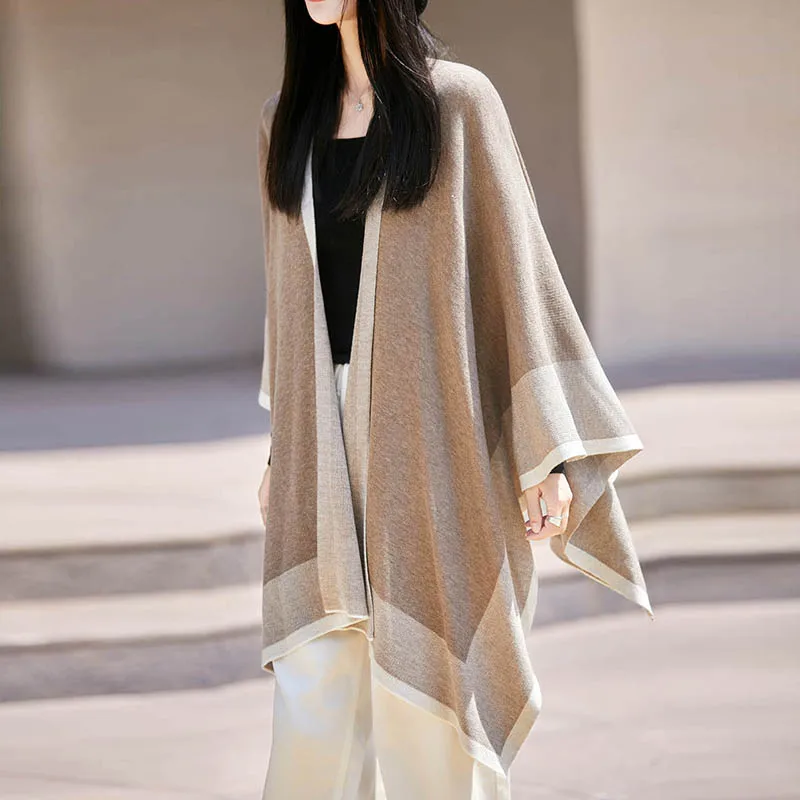 الخريف والشتاء جديد 100% الصوف الخالص شال محبوك المرأة اللون مطابقة عباءة فضفاضة وشاح الموضة #2