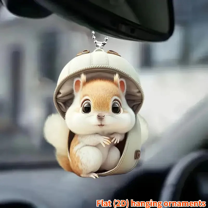 Cute Squirrel RearView Mirror Pendant Auto Interior Car Pendant Interior Rearview Mirrors Ornament Car Decoration (Flat 2D)