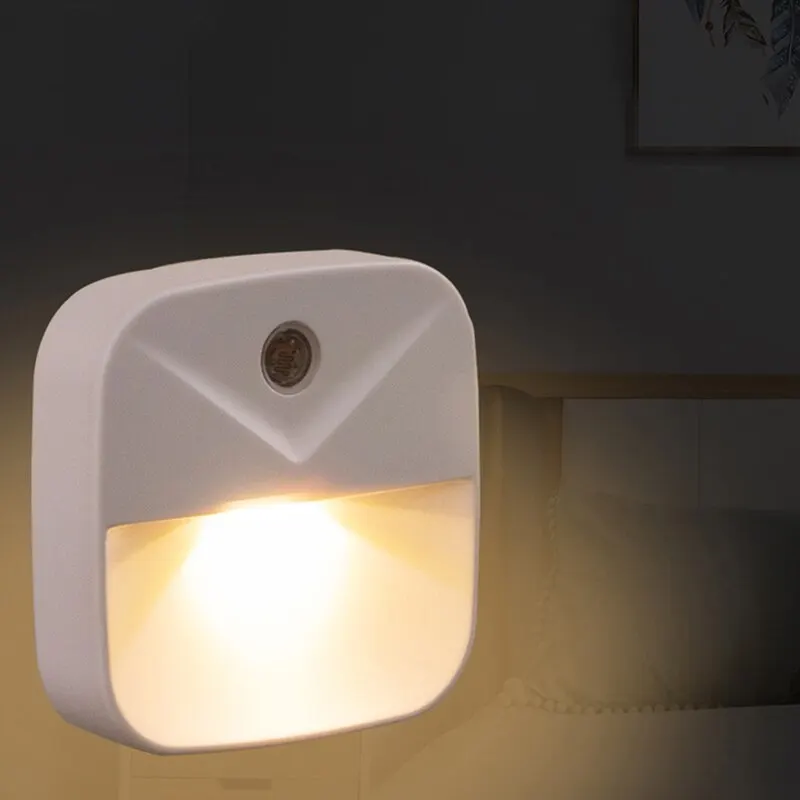 Luz nocturna LED con sensor de control de luz inalámbrico, luces nocturnas con enchufe europeo para bebés, niños, mesita de noche, dormitorio, iluminación de pasillo