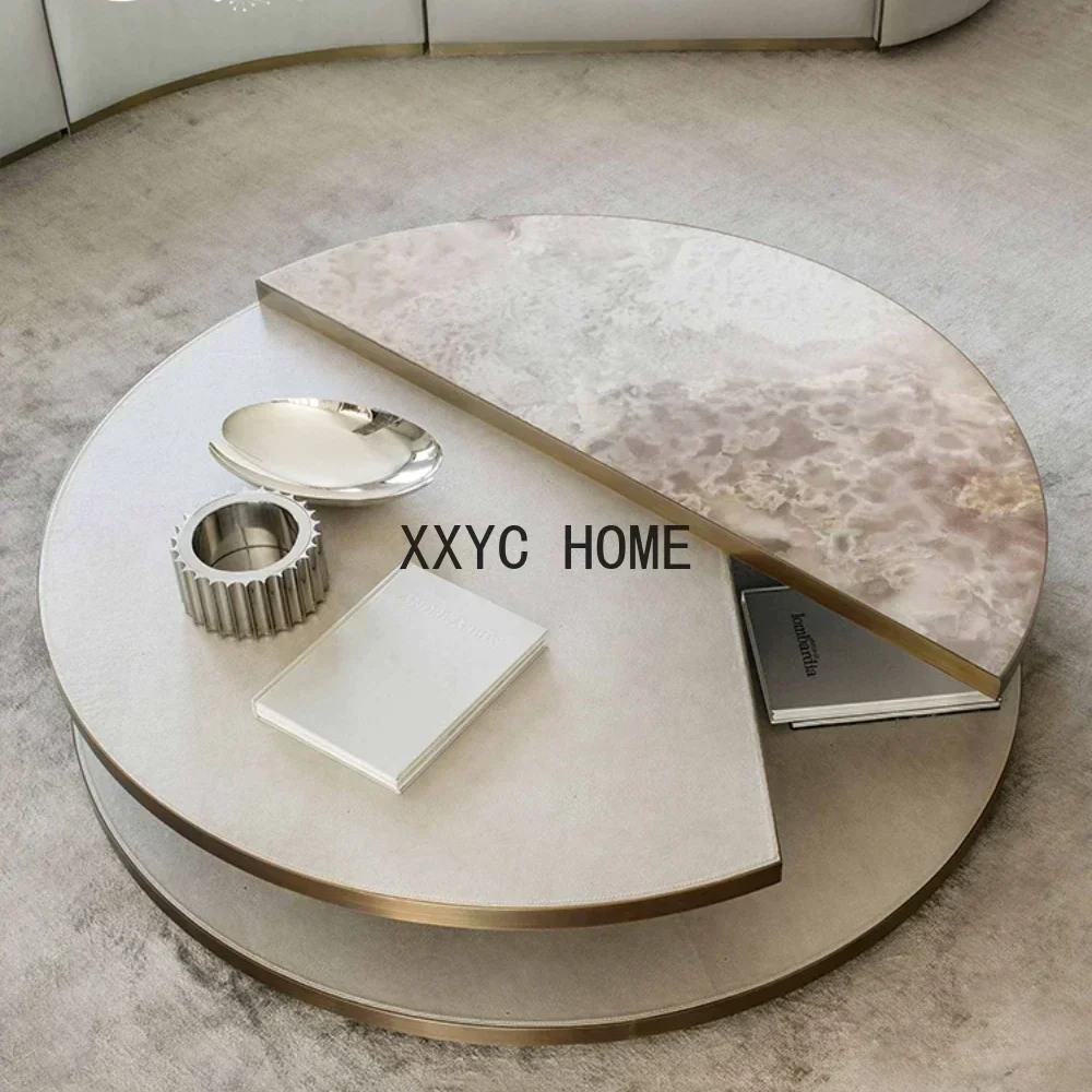 Marble Tea Table Modern Living Room Advanced round Stone Plate Tea Table
