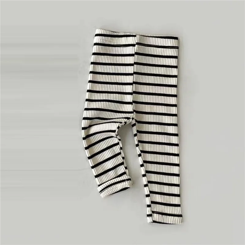 Baby Girls Striped Pants Boys Knit Skinny Leggings Kids Cotton Elasticity Slim Pants Newborn Stretch Trousers 0-3 Years