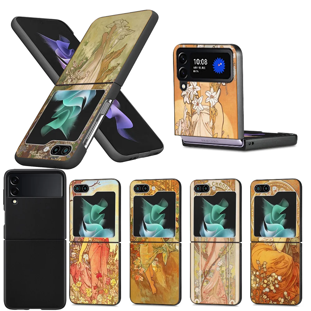 Alfons Mucha Primavera Clear Phone Case For Samsung Z Flip 5 4 3 Galaxy Z Flip 6 5G Shockproof Hard Cover TPU PC Hard Coque Soft