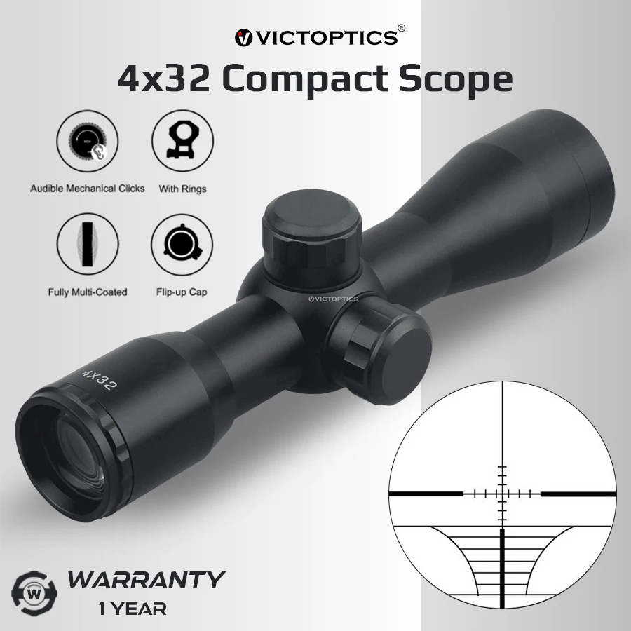 

Victoptics 4X32 Compact Rifle Scope 25.4Mm Dia1/4 Moa Click Value Hunting Optics Airsoft Equipment